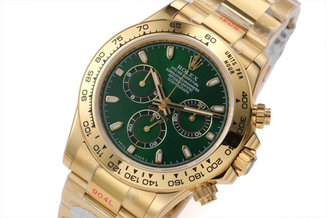 top-tier replicaRolex men's green dial gold band popular model Cosmograph Daytona mechanical watch front view