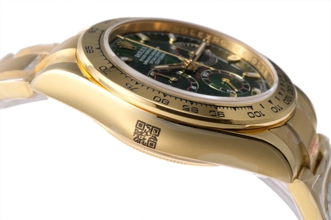 top-tier replicaRolex men's green dial gold band popular model Cosmograph Daytona mechanical watch side view