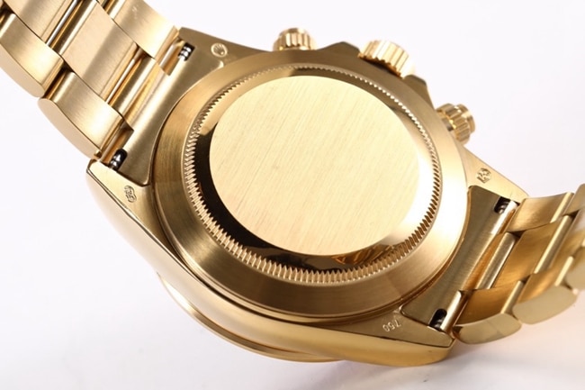 top-tier replicaRolex men's black dial gold band Daytona rainbow model full automatic movement watch back cover picture