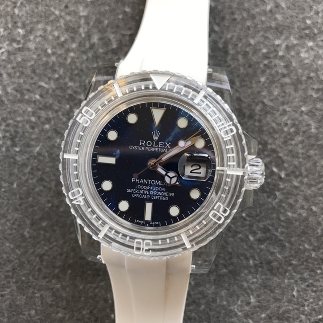 top-tier replicaRolex men's blue dialrubber strap2021 new crystal series mechanical watch front view
