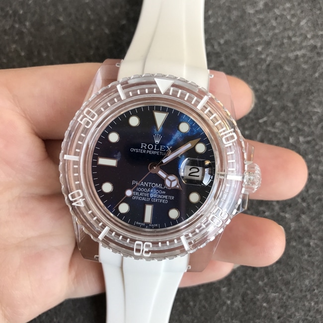 top-tier replicaRolex men's blue dialrubber strap2021 new crystal series mechanical watch front view