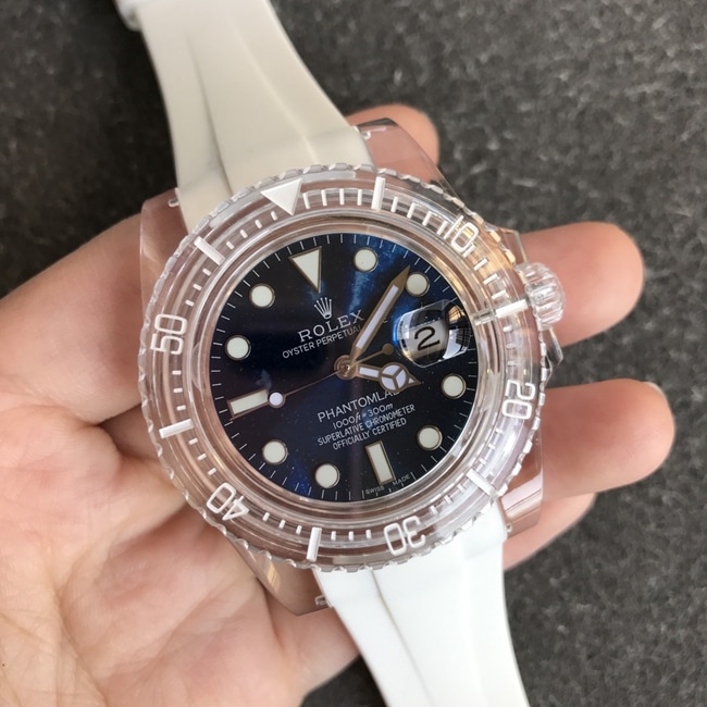 top-tier replicaRolex men's blue dialrubber strap2021 new crystal series mechanical watch front view