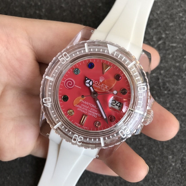 top-tier replicaRolex men's red plate rubber strap2021 new crystal series mechanical watch front view