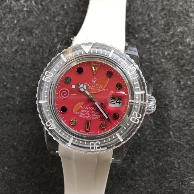 top-tier replicaRolex men's red plate rubber strap2021 new crystal series mechanical watch front view