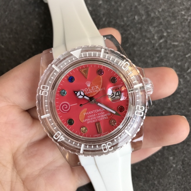 top-tier replicaRolex men's red plate rubber strap2021 new crystal series mechanical watch front view