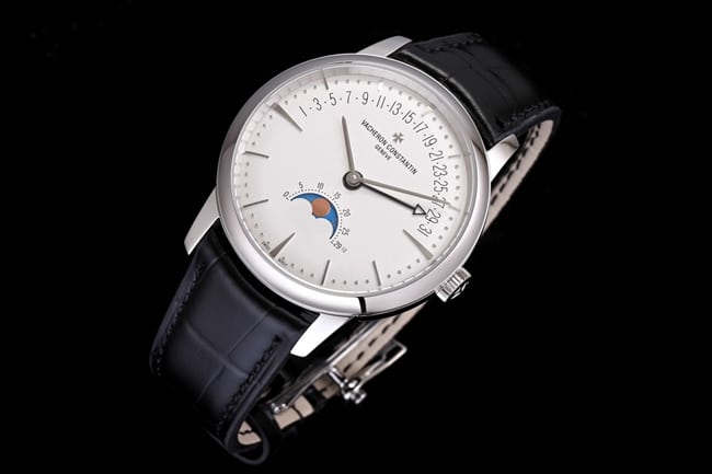 top-tier replicaVacheron Constantin men's white dial black belt heritage series fully automatic movementleather strap watch front view