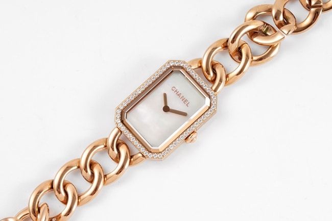 top-tier replicaChanel women's white dialrose goldPremiere series steel bracelet watch front view