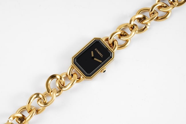 top-tier replicaChanel women's black dialsteel braceletPremiere watch series quartz watch front view