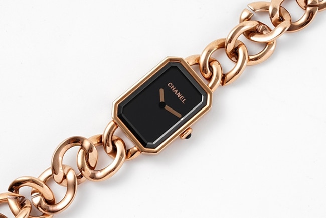 top-tier replicaChanel women's black dialrose gold with Premiere watch series quartz watch front view