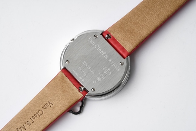 Top-tier Van Cleef & Arpels women's white dial red band Charms Gold watch quartzleather strap watch back cover picture