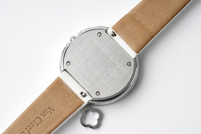 Top-tier Van Cleef & Arpels women's white dial white leather strapCharms Goldleather strapquartz watch back cover picture