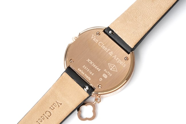 Top-tier Van Cleef & Arpels women's black dial black belt Charms Goldquartz watch back cover picture