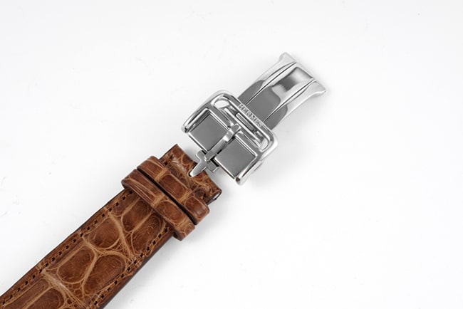 top-tier Hermès men's white dial brown belt retro quartzleather strap watch clasp picture