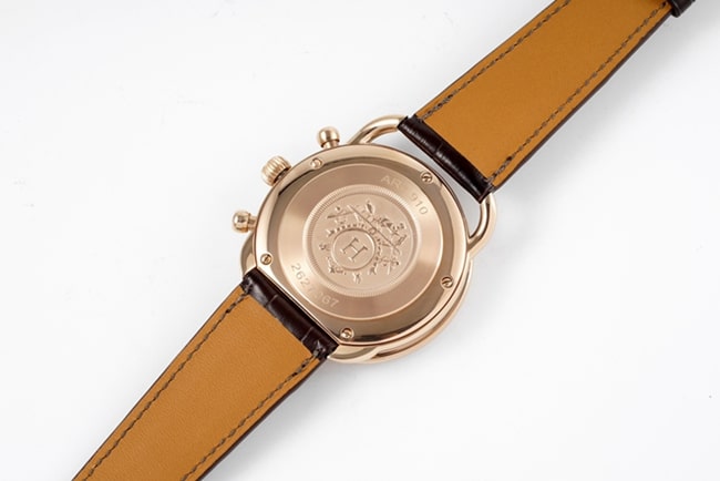 Top Hermes men's white dial brown strap quartz leather strap watch case back