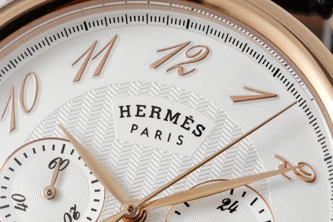 top-tier Hermès men's white dial black belt quartzleather strap watch detail shots