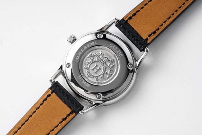 Top-tier Hermès women's white dial black belt quartz watch back cover picture