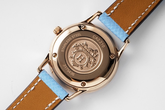 Top-tier Hermes Slim d’Hermes women’s white dial blue band quartzleather strap watch back cover picture