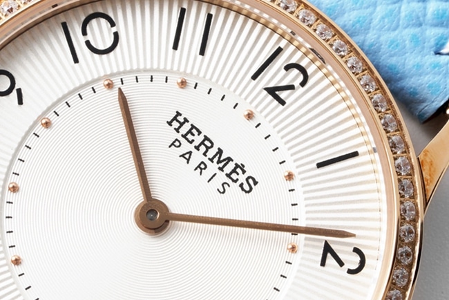 top-tier Hermes Slim d’Hermes women’s white dial blue belt quartzleather strap watch detail shots