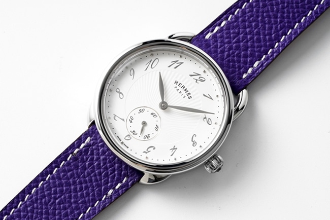 top-tier Hermès women's white dial purple belt women's classic watch series quartz watch front view