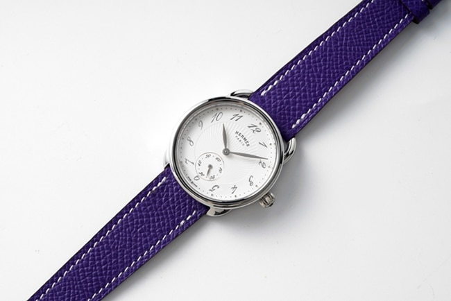 top-tier Hermès women's white dial purple belt women's classic watch series quartz watch front view