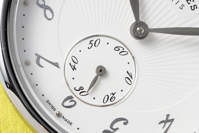 top-tier Hermès women's white dial yellow belt classic series quartzleather strap watch detail shots