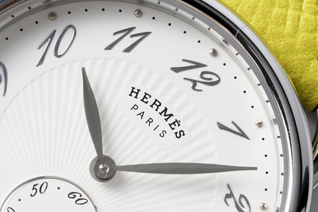 top-tier Hermès women's white dial yellow belt classic series quartzleather strap watch detail shots