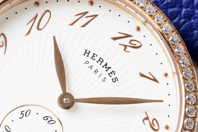 top-tier Hermès women's white dial blue belt women's classic watch series leather strap watch detail shots