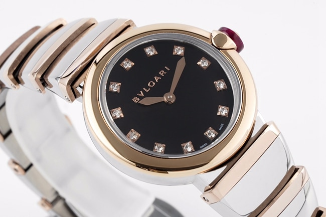 top-tier replicaBvlgari women's black dial18krose goldLVCEA series watch front view