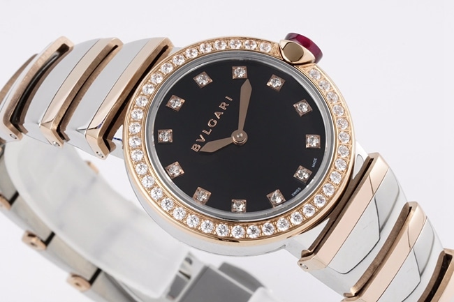 top-tier replicaBvlgari women's black dial18krose gold with LVCEA series watch front view