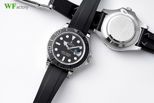top-tier replicaRolex men's black dialrubber strap Yacht-Master series mechanical watch front view