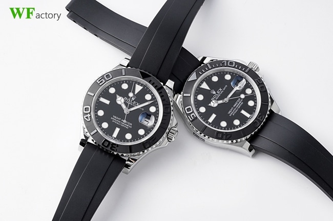 top-tier replicaRolex men's black dialrubber strap Yacht-Master series mechanical watch front view