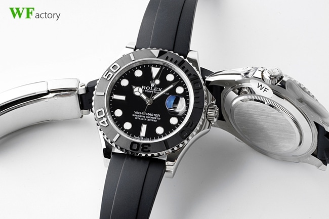 top-tier replicaRolex men's black dialrubber strap Yacht-Master series mechanical watch front view
