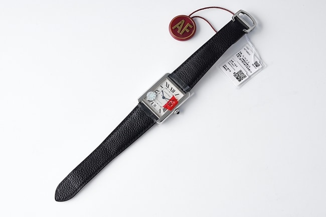 AF Factorytop-tier replicaCartier men's white dial black belt tank series fully automatic movementleather strap watch front view
