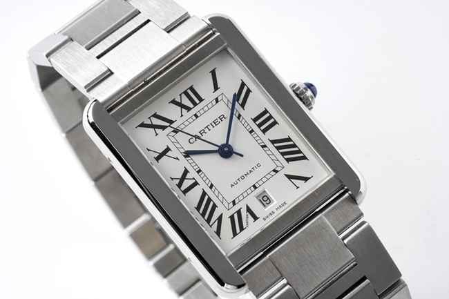 AF Factorytop-tier replicaCartier men's white dialsteel bracelet tank series W5200028 mechanical watch front view