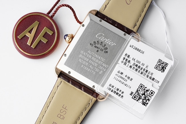 AF Factorytop-tier replicaCartier men's white dial brown belt tank series mechanical watch back cover picture