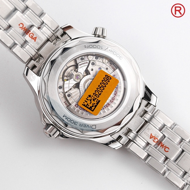 Top Omega Men's Black Plate Steel Strap Seamaster 300 Meter Series Automatic Mechanical Watch Movement Figure
