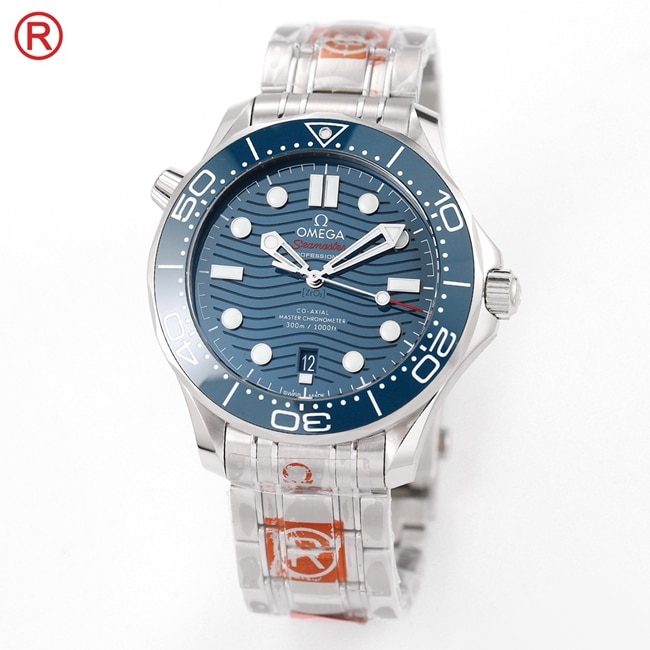 Omegatop-tier men's blue dialsteel braceletSeamaster 300m series mechanical watch front view