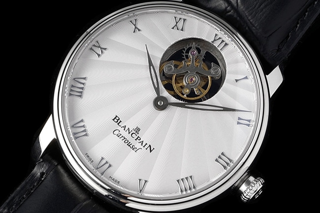 Blancpain top men's white plate black strap classic full series tourbillon mechanical belt watch front view