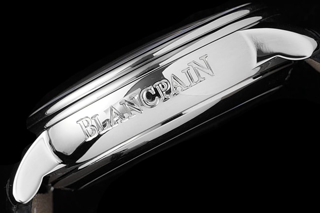 Blancpain top men's white plate black strap classic full series tourbillon mechanical belt watch side view