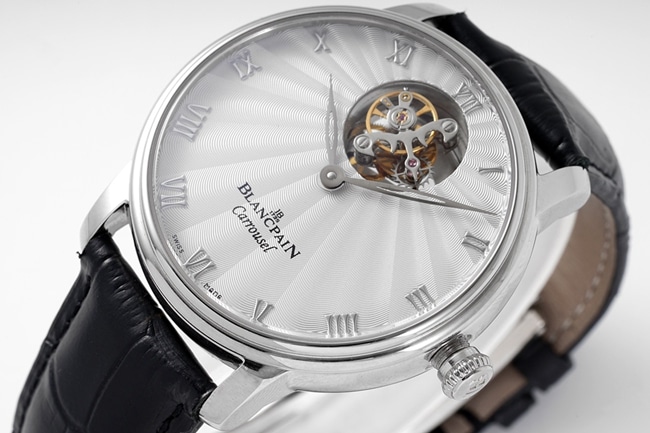 JBF FactoryBlancpaintop-tier watch men's white dial black belt classic full series tourbillon mechanical watch V3 version domineering return front view