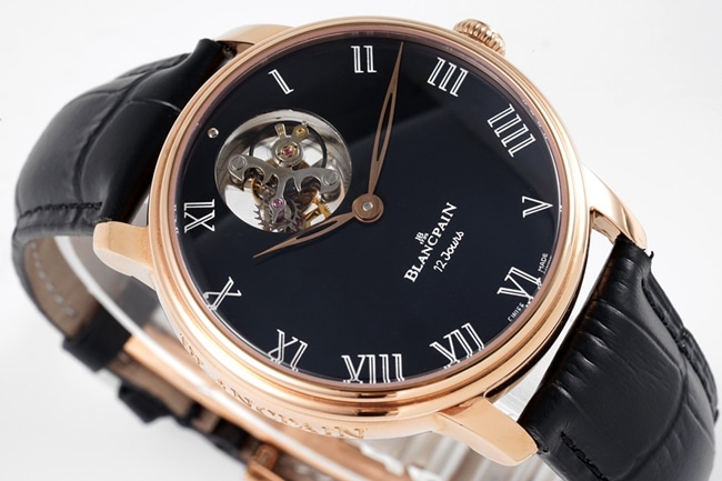 JBF FactoryBlancpain super a watch men's black dial black belt V3 version mechanical leather strap watch classic full series tourbillon front view