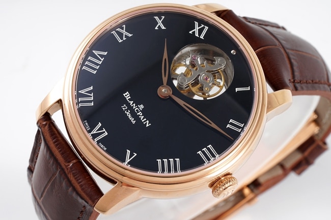 JBF FactoryBlancpaintop-tier watch men's black dial brown belt classic full series tourbillon mechanical watch V3 version domineering return front view