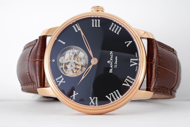 JBF FactoryBlancpaintop-tier watch men's black dial brown belt classic full series tourbillon mechanical watch V3 version domineering return front view