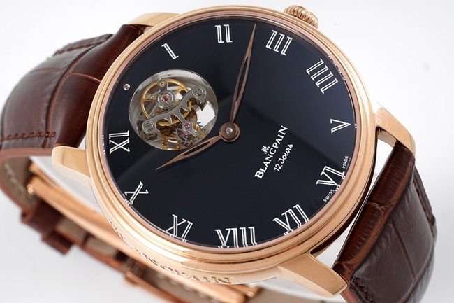 JBF FactoryBlancpaintop-tier watch men's black dial brown belt classic full series tourbillon mechanical watch V3 version domineering return front view