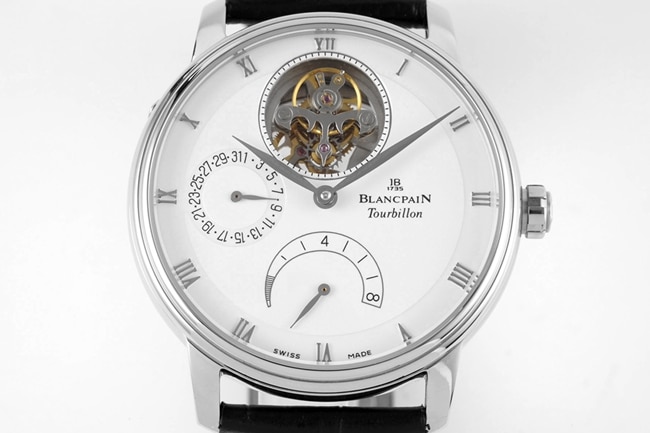 JBF FactoryBlancpaintop-tiersuper watch men's white dial black belt mechanical classic full series tourbillonleather strap watch front view