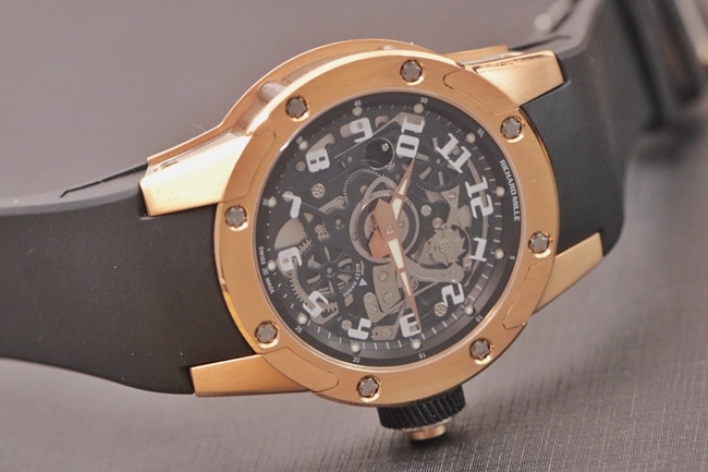 Green factory Richard Mille watch men's black dialrubber strap men's series classic disc hollow mechanical watch front view