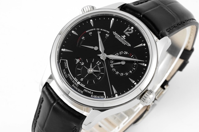 ZF factory top Jaeger-LeCoultre super a watch men's black disk black belt mechanical geographer Q1428421 series belt watch front view