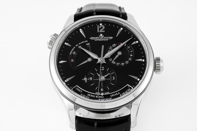 ZF factory top Jaeger-LeCoultre super a watch men's black disk black belt mechanical geographer Q1428421 series belt watch front view