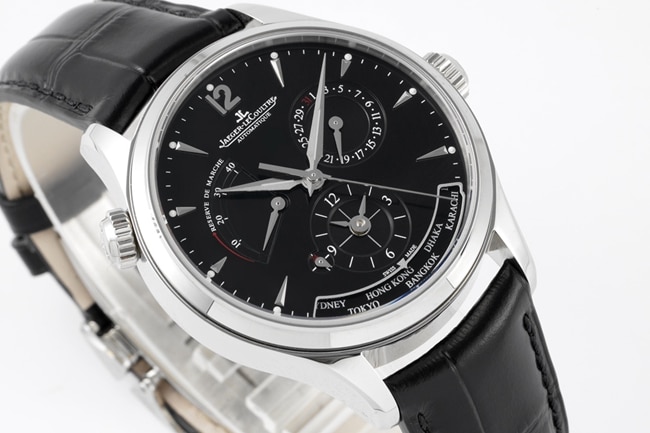ZF factory top Jaeger-LeCoultre super a watch men's black disk black belt mechanical geographer Q1428421 series belt watch front view