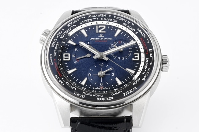 ZF FactoryJaeger-LeCoultretop-tier watch men's blue dial black belt Geographer Q1428421 series disc mechanical leather strap watch detail shots